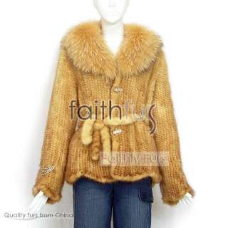 Fashionable luxurious knitted mink fur jacket,with a pretty racoon fur 