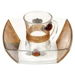  Glass Mayim Achronim Set with Brown Leaves and Hebrew 