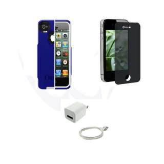 Otterbox Iphone 4 4s Commuter Case Blue White Privacy Guard + 2in1 