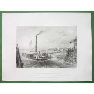  NEW YORK Steamboat Ferry at Brooklyn   Antique Print 