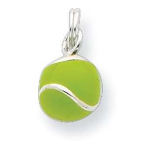   Sterling Silver Green Enameled Polished Tennis Ball Charm Jewelry