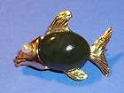 Vintage Unsigned Swoboda Fish Pin Brooch Jade Pearl Eye