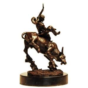  Cowboy Bucking Bronco Bronze Sculpture Bull