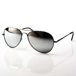   Silver Mirror Lens Aviator Sunglasses   Black Frame: Everything Else