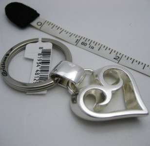 BRIGHTON silver MODERN HEART charm keychain key fob large shiny swirly 