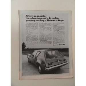  1971 gremlin, print ad (car.) Orinigal Magazine Print Art 