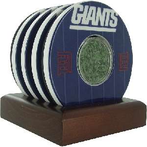 New York Giants 4 Coaster Set Sealed New in Box With Game Used Turf 