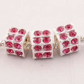 Wholesale Colorful Silver Rhinestone Crystal Cubic European Beads Fit 