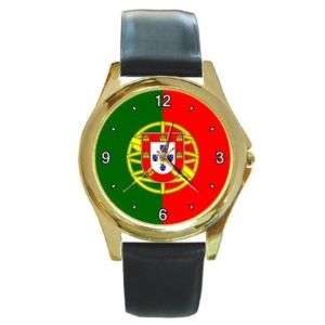 Portugal Portuguese Flag Round Gold Tone Watch  