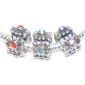 Antique Silver Flower Spacer Beads Pack of 3 Red Pink Blue 
