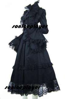 Gothic lolita PUNK Vintage black long Dress Cosplay H1  