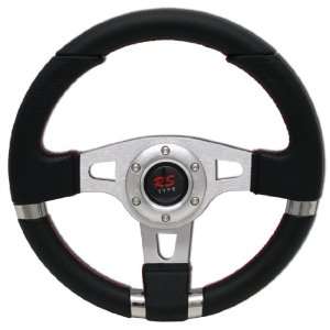   320mm STEERING WHEEL STAINLESS SPOKES RED STITCHES: Automotive