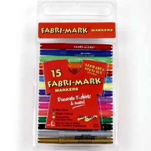 FABRI MARK FABRIC MARKERS 15 COLOR SET w/LETTER STENCIL  