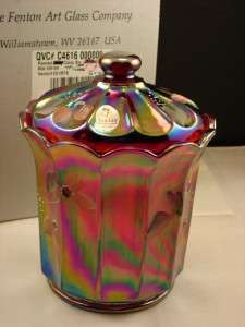 Fenton Ruby Irridized HP Floral Candy Box Jar w/ Lid MIB 12 660  