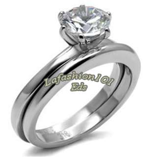   Solitaire Stainless Steel Wedding/Engagement Ring Set SIZE 6 10  