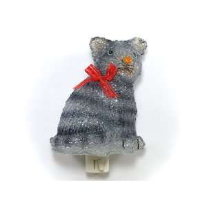  Night Light   Gray Cat with Red Bow