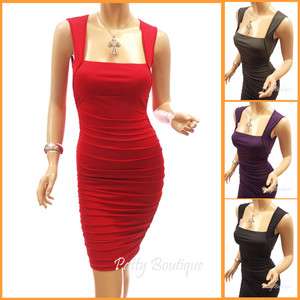 Elegant Square Neck Ruched Evening Cocktail Party Dress  