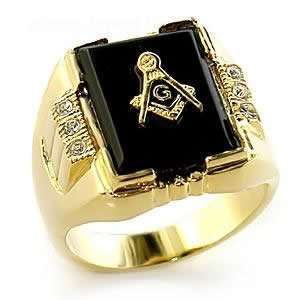  Mens Jewelry   Retangle Masonic Gold Ring SZ 8: Jewelry