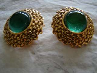 100% Authentic Chanel Green Poured Glass Earrings  