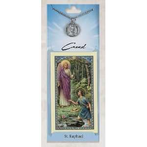  Prayer Card with Pewter Medal St. Raphael: Jewelry