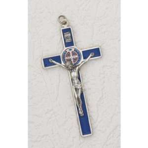 St. Benedict Hanging Wall Cross Blue Enamel with Blue Enameled Medal 4 