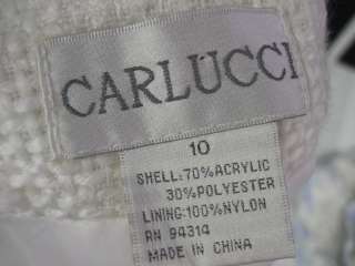 CARLUCCI Ivory Woven Ruffle Trim Cardigan Jacket Sz 10  