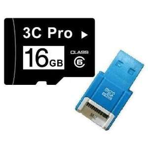 : 3C Pro 16GB 16G microSD microSDHC Memory Card Class 6 with USB Card 