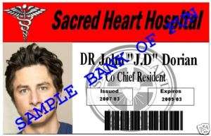SCRUBS JD NOVELTY SACRED HEART ACCESS CARD  