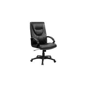   Back Swivel Office Chair in Black Leather Upholstery: Office Products