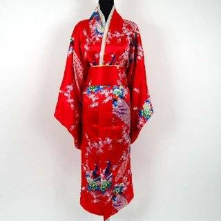 Shanghai Tone® Peacock Kimono Robe Sleepwear Gown Red One Size
