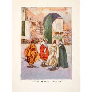 1908 Color Print Tangiers Morocco Africa Arab Quarter Costume Archway 