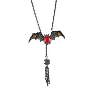  Gunmetal Gothic Rhinestone Vampire Bat Necklace: Jewelry