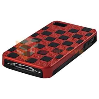 Red/Black Checkered Snap On Hard Case Cover+Car Mount For iPhone 4 4G 