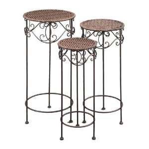   of 3 Round Antiqued Wicker Outdoor Patio Plant Stand: Home & Kitchen
