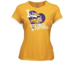  Womens Minnesota Vikings Glitter Heart Gold Tshirt Sports 