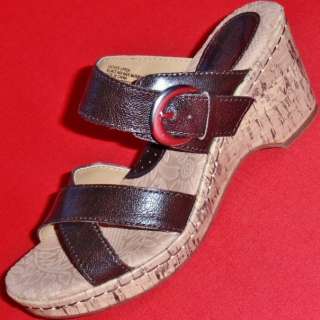 NEW Womens ASHLEY Brown Leather Sandals Wedge Heel Slides Casual 