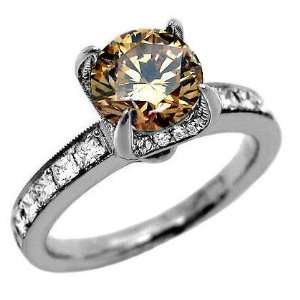  2.10ct Brown Round Diamond Engagement Ring 18k White Gold 