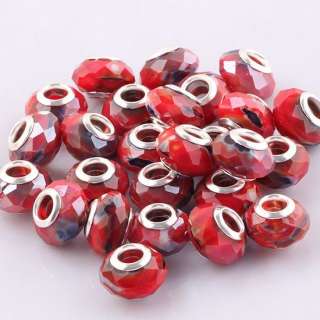 Wholesale Lot 50PC Red AB Faceted Crystal Glass European Beads Charms 