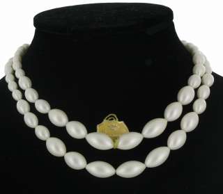 Vintage Laguna Oval Faux Pearl 2 Strand Necklace  