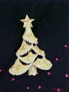 Beautiful Vtg Yellow Enamel Christmas Tree Brooch Pin  