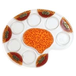  Glass Palette Seder Plate with Leaf Pattern in Red and 