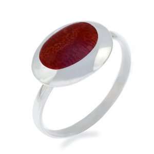   Coral Inlay Oval Shaped Finger Ring   Adjustable Size 6,7,8,9 Jewelry