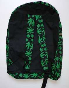 NEW GREEN WEED POT LEAF PRINT LARGE BLACK BACKPACK BAG  