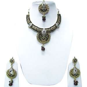  Necklace Earring Set Multicolor Gemstone Wedding Set Indian 