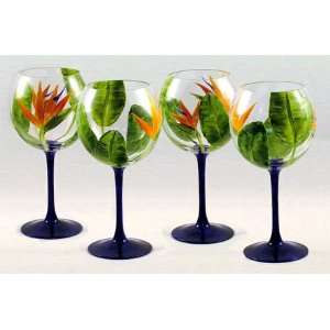  Hand Painted Glasses   Bird of Paradise Balloon Glass Set 