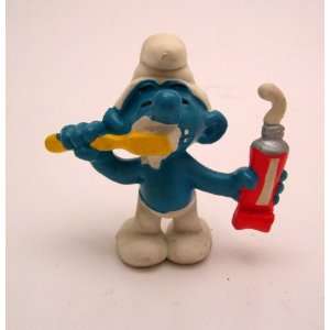  2 Tall Vintage 1979 Schleich Smurf with Toothpaste and 