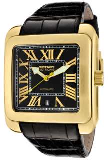 Rotary Watch 704C Mens Editions Automatic Black Dial Gold Tone Case 