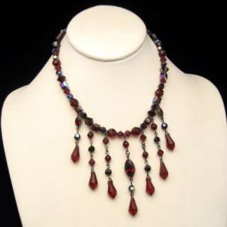  SWAROVSKI Necklace Signed Swan Mark Red Crystal Beads Dangles Massive