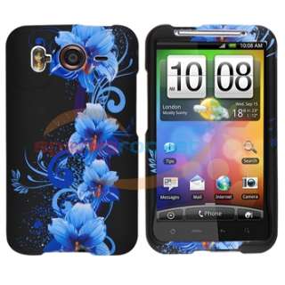 Blue Flower Case Cover+Privacy LCD+Charger For HTC Inspire 4G New 