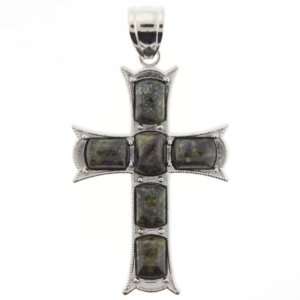 Pendants   Dragon Blood Jasper With Silver Plated Frame: Cross   52mm 